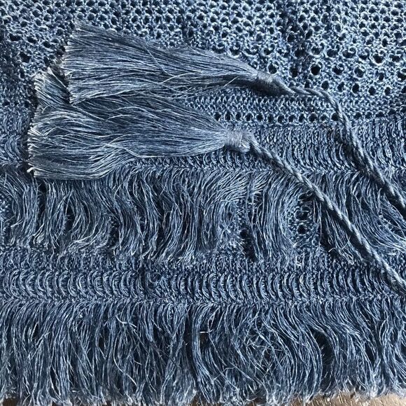 Polo Ralph Lauren Fringed Blue Linen Woven Tunic Top Size Medium - Picture 8 of 8